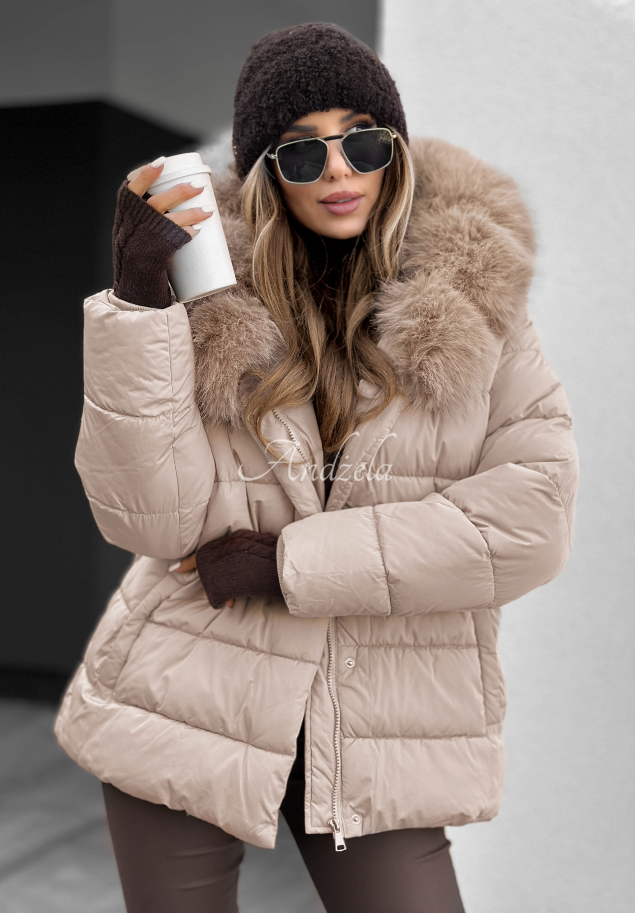 Geacă matlasată cu blăniță și curea Coldest Moments