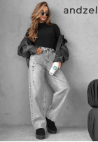 Pantaloni din denim mom fit Words And Ideas gri