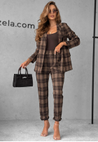 Compleu w kratę Sacou i Pantaloni I Am Late ciocolatiu