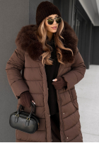 Długa pikowana Geacă z futerkiem For Cold Weather ciocolatie