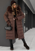 Długa pikowana Geacă z futerkiem For Cold Weather ciocolatie