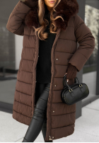 Długa pikowana Geacă z futerkiem For Cold Weather ciocolatie