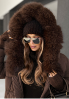 Długa pikowana Geacă z futerkiem For Cold Weather ciocolatie