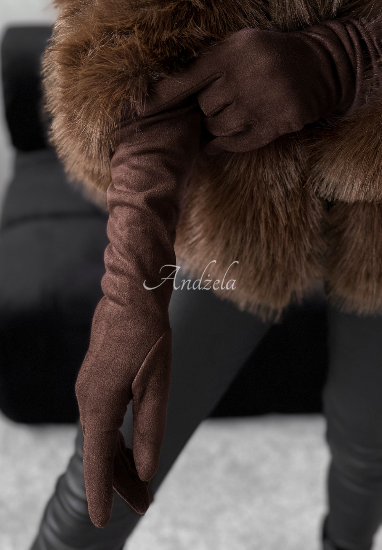 Mănuși lungi din piele întoarsă Long December