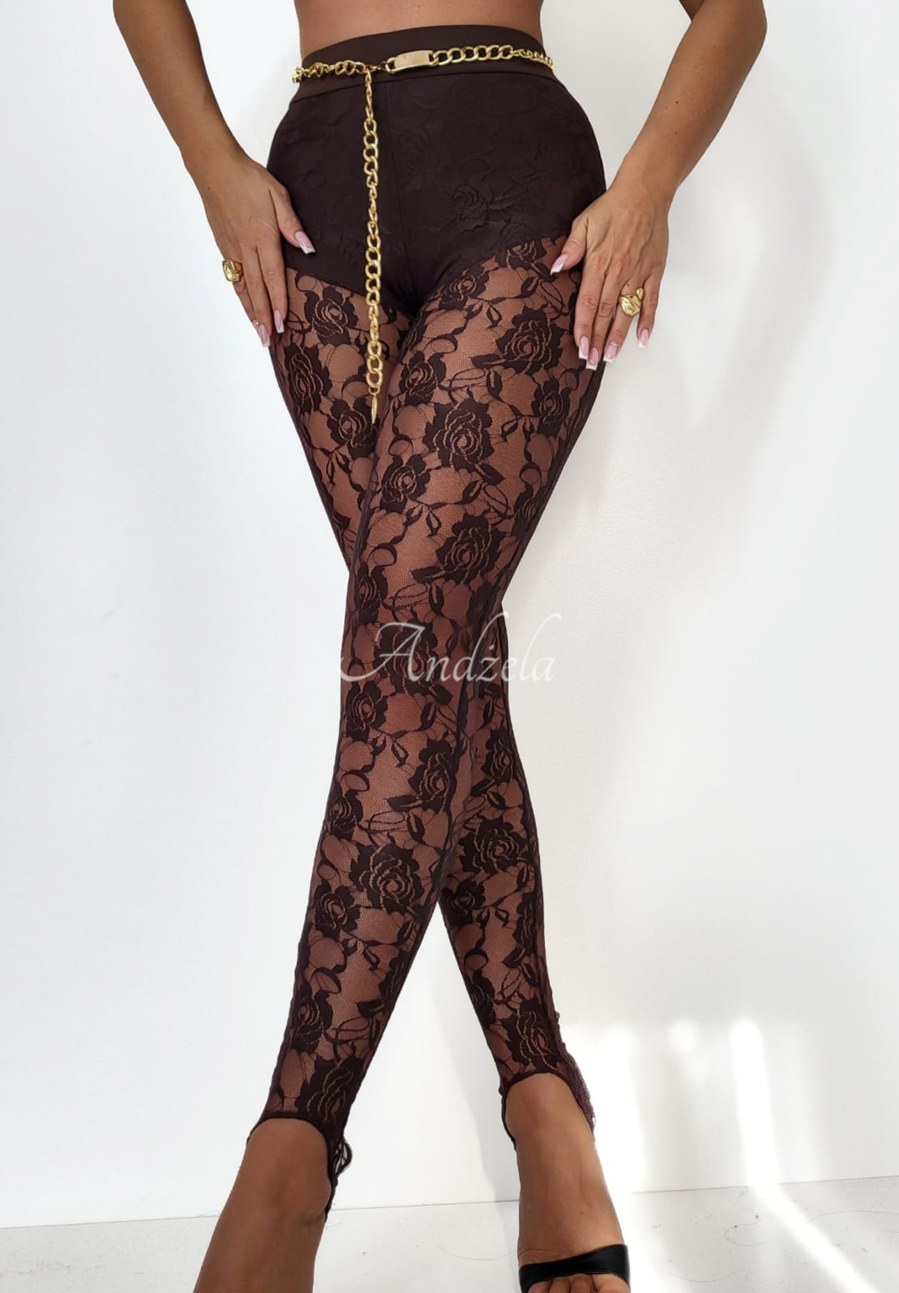 Colanți din dantelă cu viscoză și barete la călcâi Dreaming Of Lace