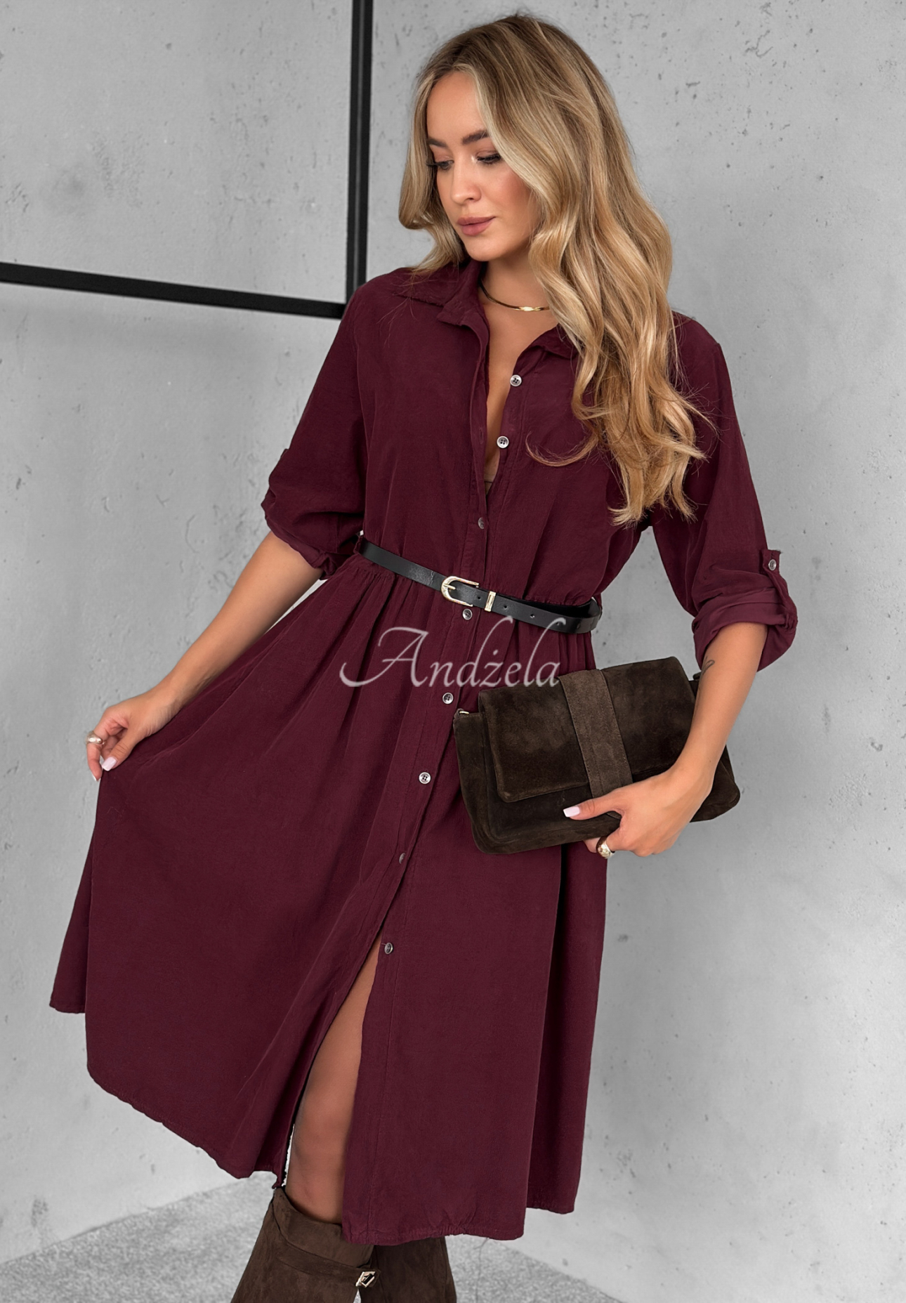 Rochie midi din catifea reiată de bumbac That One Autumn