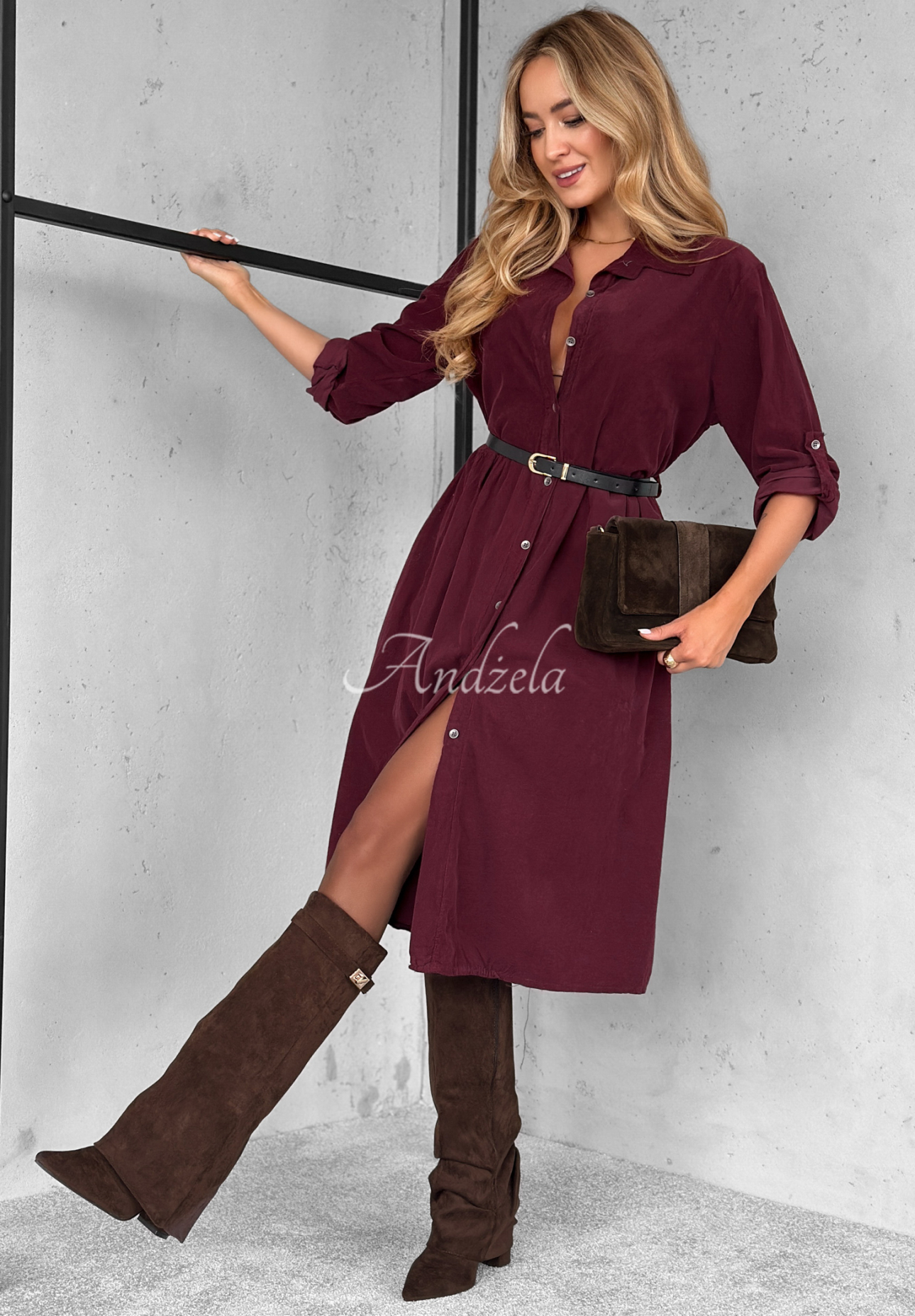 Rochie midi din catifea reiată de bumbac That One Autumn
