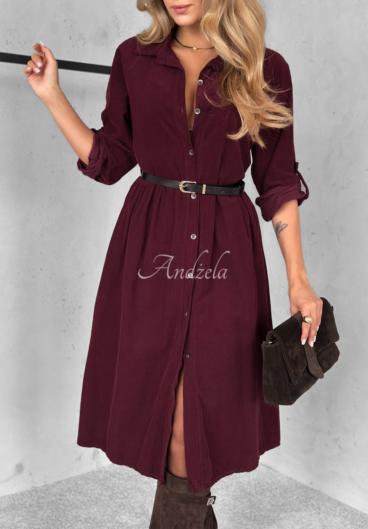 Rochie midi din catifea reiată de bumbac That One Autumn