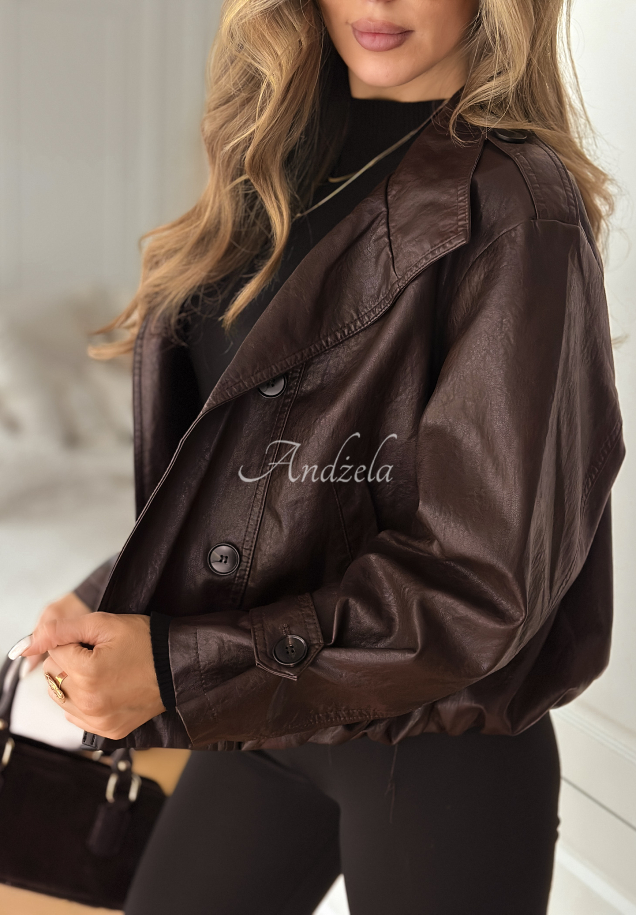 Geacă din piele cu nasturi Don’t React