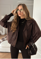 Skórzana Geacă z guzikami Don’t React ciocolatie