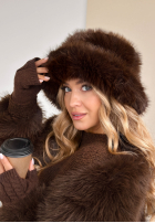 Căciulă bucket hat z futerkiem When Snow Falls ciocolatie