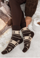 Lungi skarpetki z nadrukiem Winter Steps czekoladowo-bej