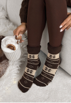 Lungi skarpetki z nadrukiem Winter Steps czekoladowo-bej
