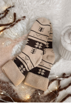 Lungi skarpetki z nadrukiem Winter Steps beżowo-ciocolatii