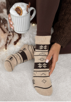 Lungi skarpetki z nadrukiem Winter Steps beżowo-ciocolatii
