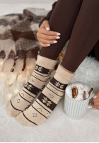 Lungi skarpetki z nadrukiem Winter Steps beżowo-ciocolatii