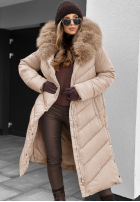 Długa pikowana Geacă z futerkiem Wintery Affection bej
