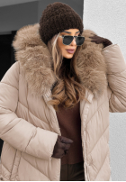 Długa pikowana Geacă z futerkiem Wintery Affection bej