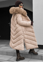 Długa pikowana Geacă z futerkiem Wintery Affection bej