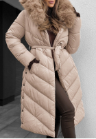 Długa pikowana Geacă z futerkiem Wintery Affection bej