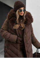 Długa pikowana Geacă z futerkiem Wintery Affection ciocolatie