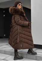Długa pikowana Geacă z futerkiem Wintery Affection ciocolatie