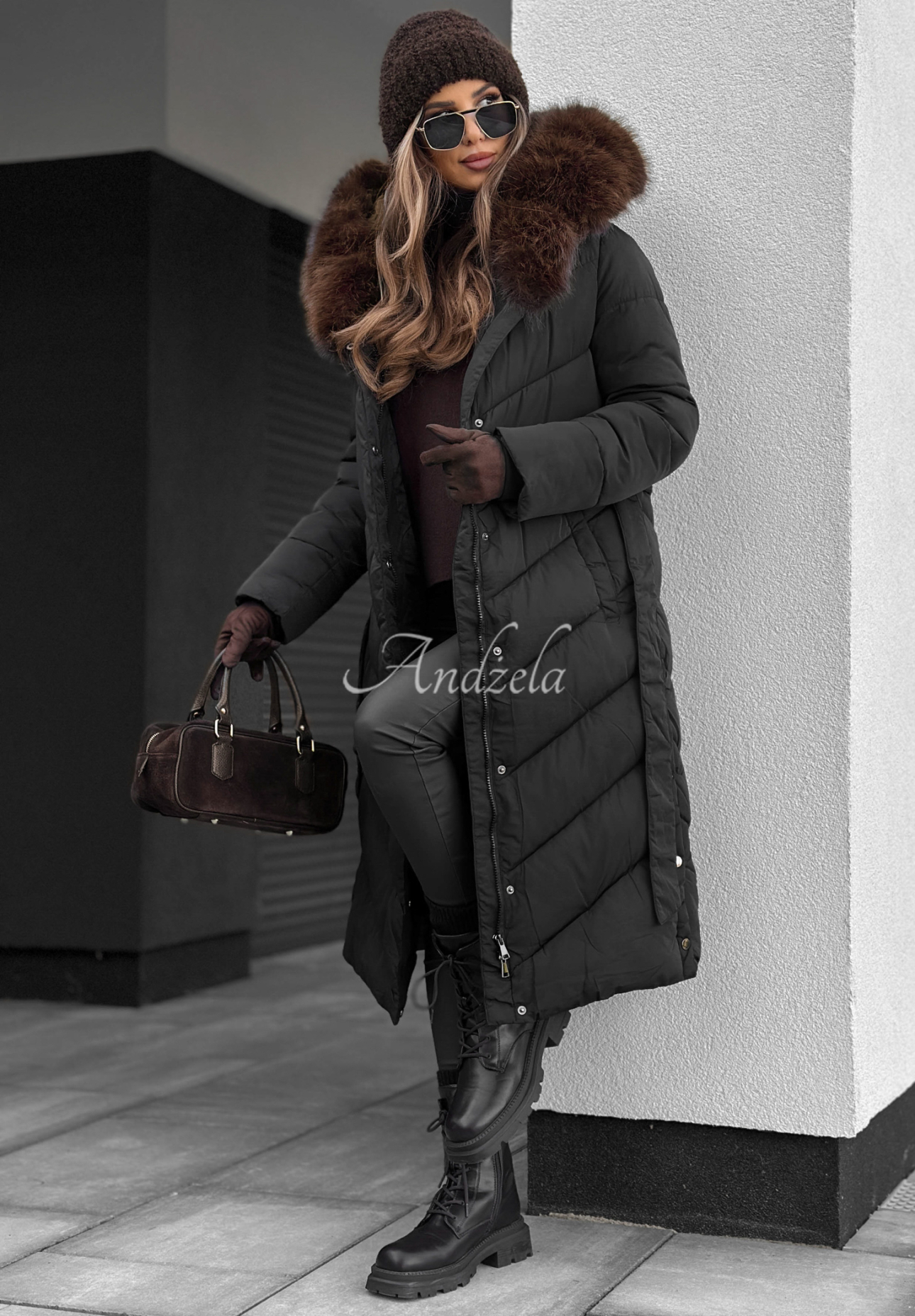 Geacă lungă matlasată cu blăniță Wintery Affection