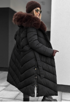 Długa pikowana Geacă z futerkiem Wintery Affection negru