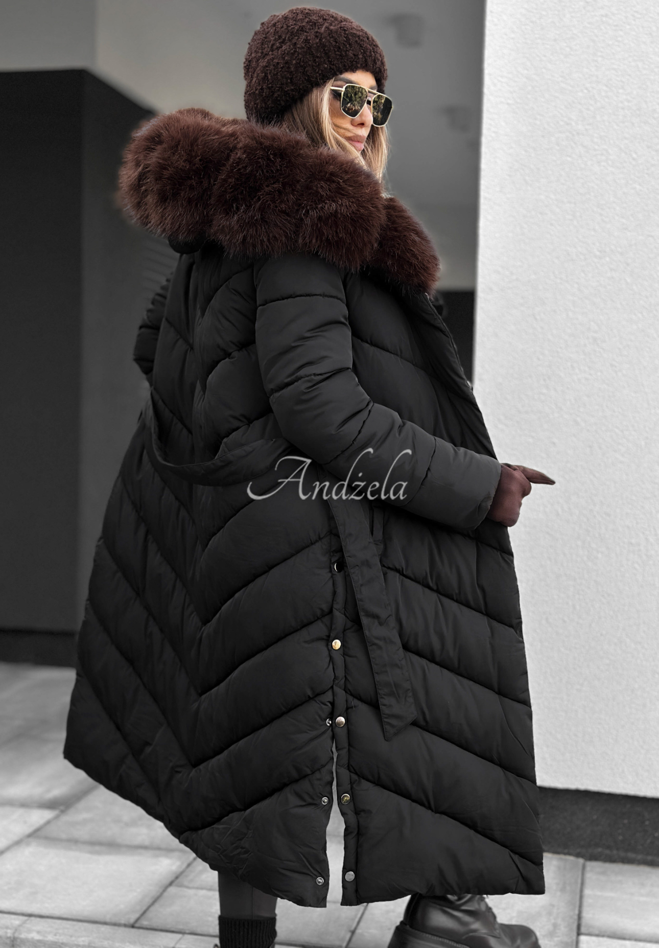 Geacă lungă matlasată cu blăniță Wintery Affection