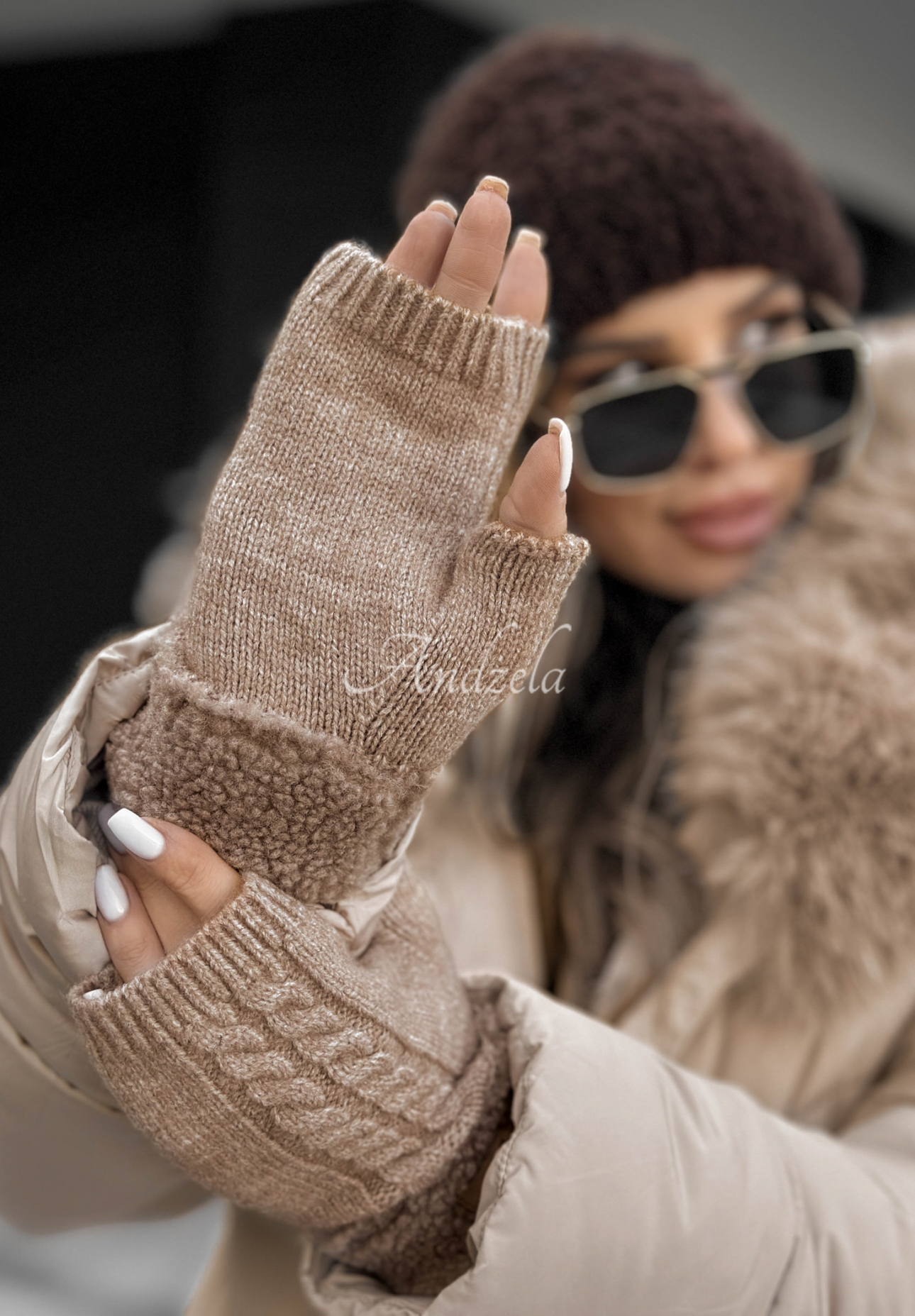 Mănuși tip mitene cu blăniță Enjoying Winter