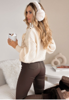 Ozdobnie pleciony Pulover z kwiatami Sweet Flowers jasnobeżowy