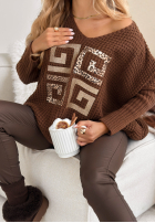 Asymetryczny Pulover z nadrukiem Feel The Vibe ciocolatiu