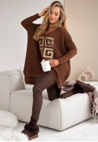 Asymetryczny Pulover z nadrukiem Feel The Vibe ciocolatiu