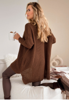 Asymetryczny Pulover z nadrukiem Feel The Vibe ciocolatiu