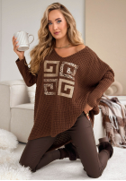 Asymetryczny Pulover z nadrukiem Feel The Vibe ciocolatiu