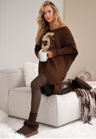 Asymetryczny Pulover z ozdobną aplikacją If You Stay bej