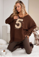 Asymetryczny Pulover z ozdobną aplikacją If You Stay bej