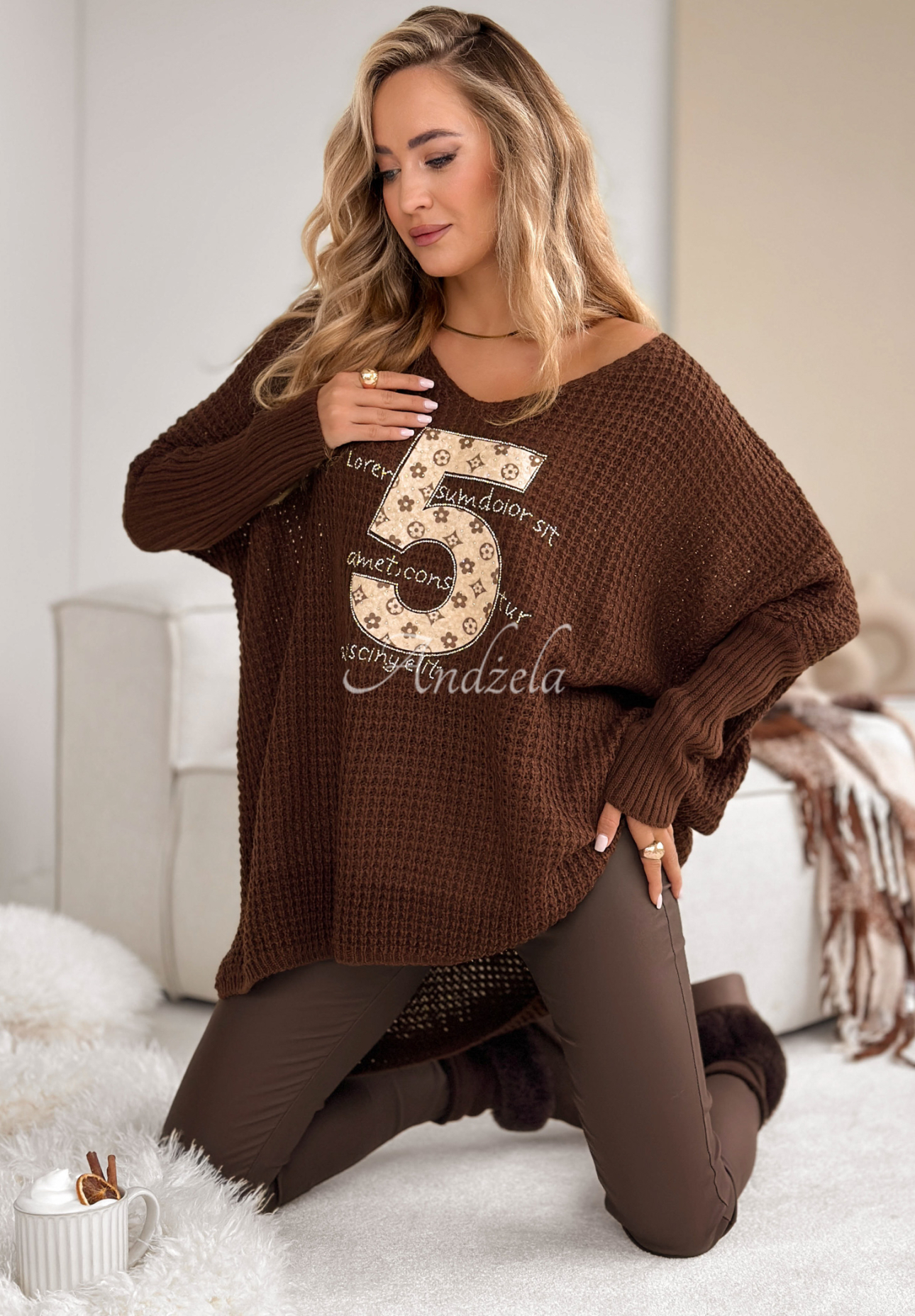 Pulover asimetric cu aplicație decorativă If You Stay