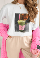 Tricou z nadrukiem I Love Matcha Alb