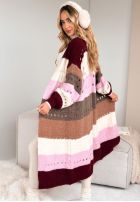 Długi Cardigan Just A Moment burgundowo-roz