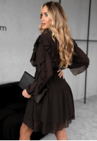 Rochie mini z falbankami Without Words ciocolatie