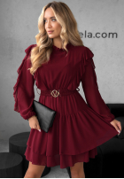 Rochie mini z falbankami Without Words burgundowa