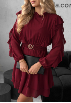 Rochie mini z falbankami Without Words burgundowa