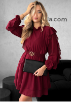 Rochie mini z falbankami Without Words burgundowa