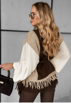Cardigan oversize z frędzlami Quiet Mornings ciocolatiu
