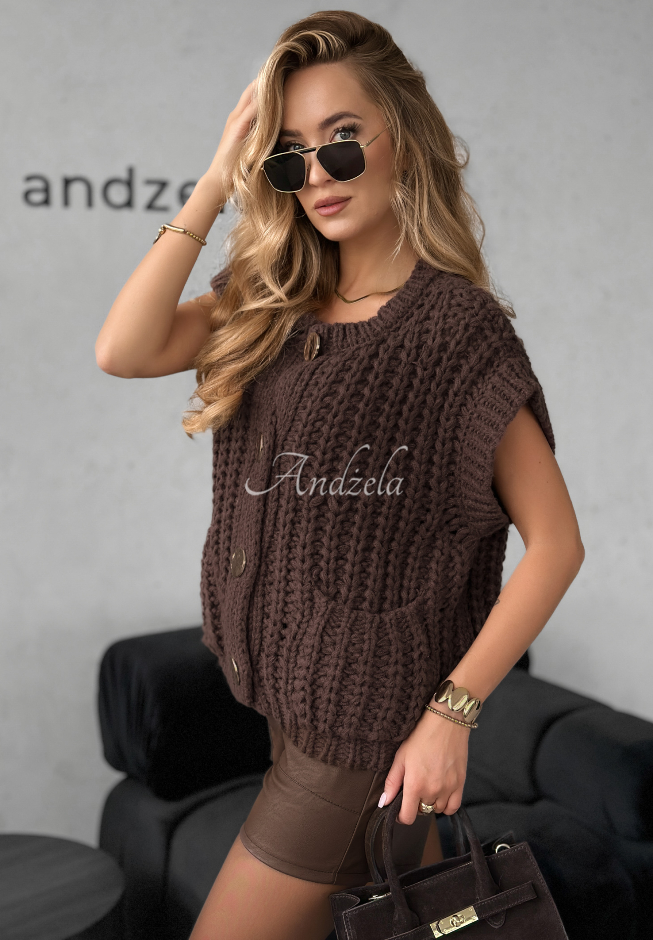 Vestă tricotată scurtă cu nasturi Autumn Lovers