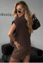 Scurtă sweterkowa Vestă z guzikami Autumn Lovers ciocolatie