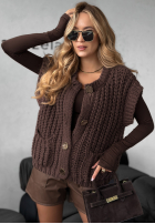 Scurtă sweterkowa Vestă z guzikami Autumn Lovers ciocolatie