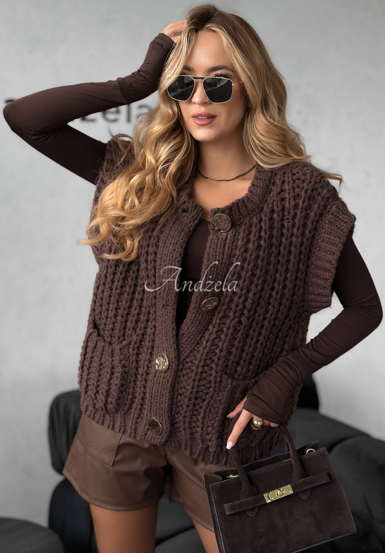 Vestă tricotată scurtă cu nasturi Autumn Lovers