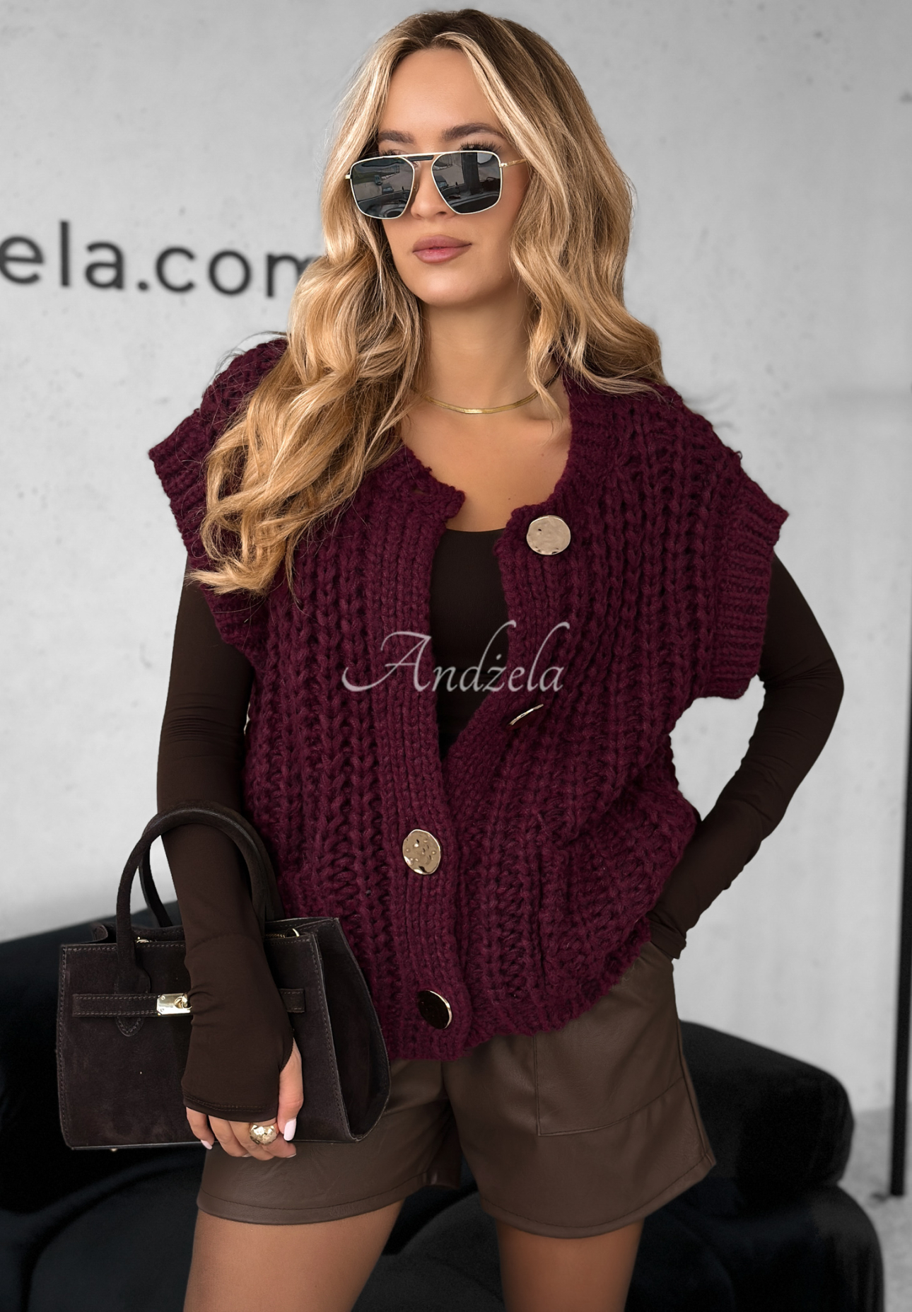 Vestă tricotată scurtă cu nasturi Autumn Lovers